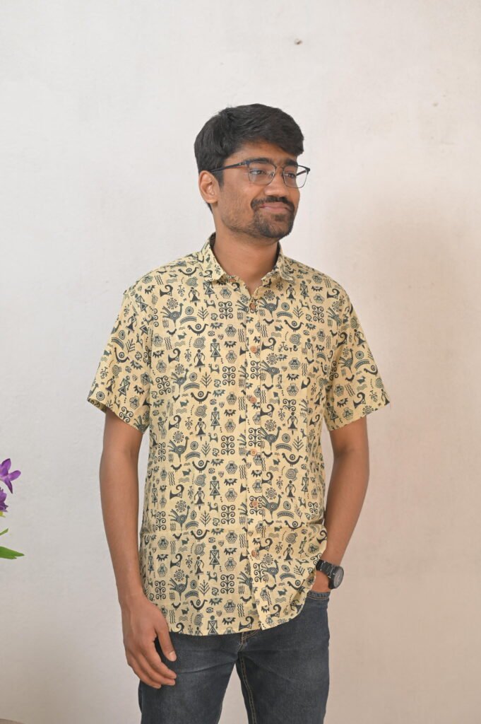 warli tales cotton shirt sand yellow