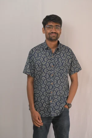 indigo ajrakh hand block printed cotton shirt