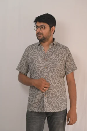 charcoal grey artisanal block printed shirt
