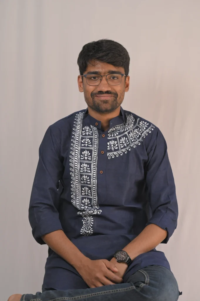 men’s navy blue hand painted cotton kurta/punjabi