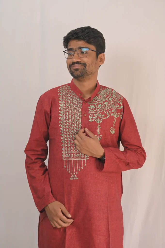 men’s maroon hand painted cotton kurta