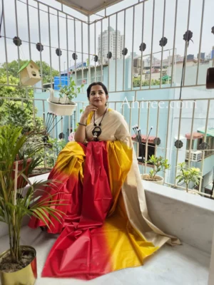exquisite triple tone pure tussar silk saree | handcrafted by ahiree