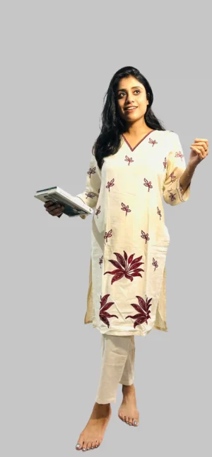 off white cotton hand embroidery co ord set