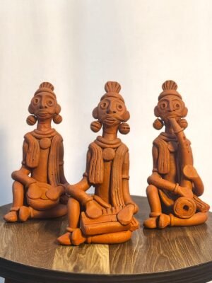 set of 3 bankura terracotta musician figurines – handmade indian folk art trio – traditional clay baul singers home decor – sculpture set