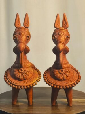 authentic bankura terracotta kathakali horse pair – iconic indian heritage home decor – handcrafted gi tagged bengali folk art statues