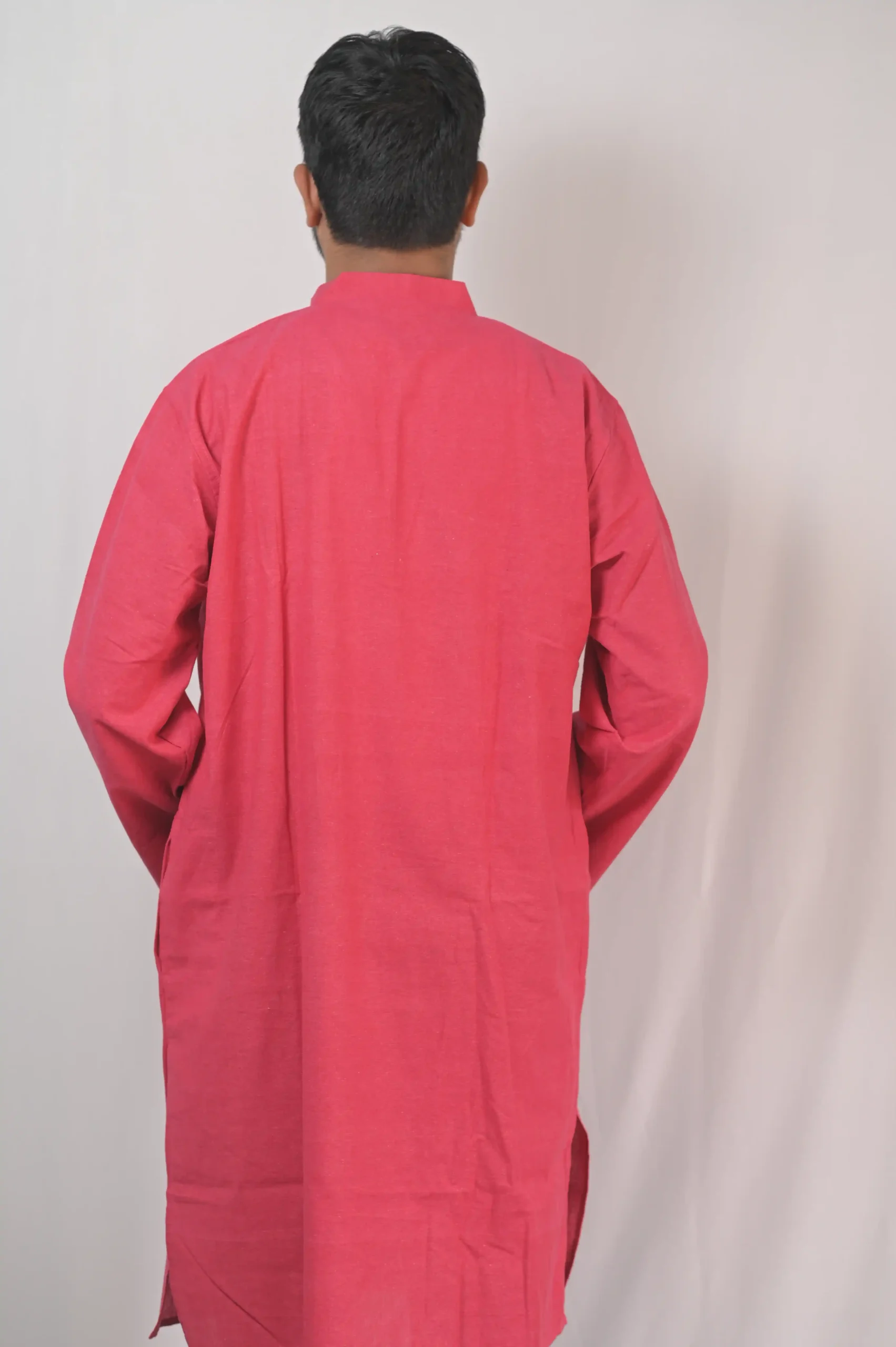 hand painted pink khadi cotton kurta for men | white alpona mandala art punjabi with mandarin collar hand painted pink khadi cotton kurta for men | white alpona mandala art punjabi with mandarin collar