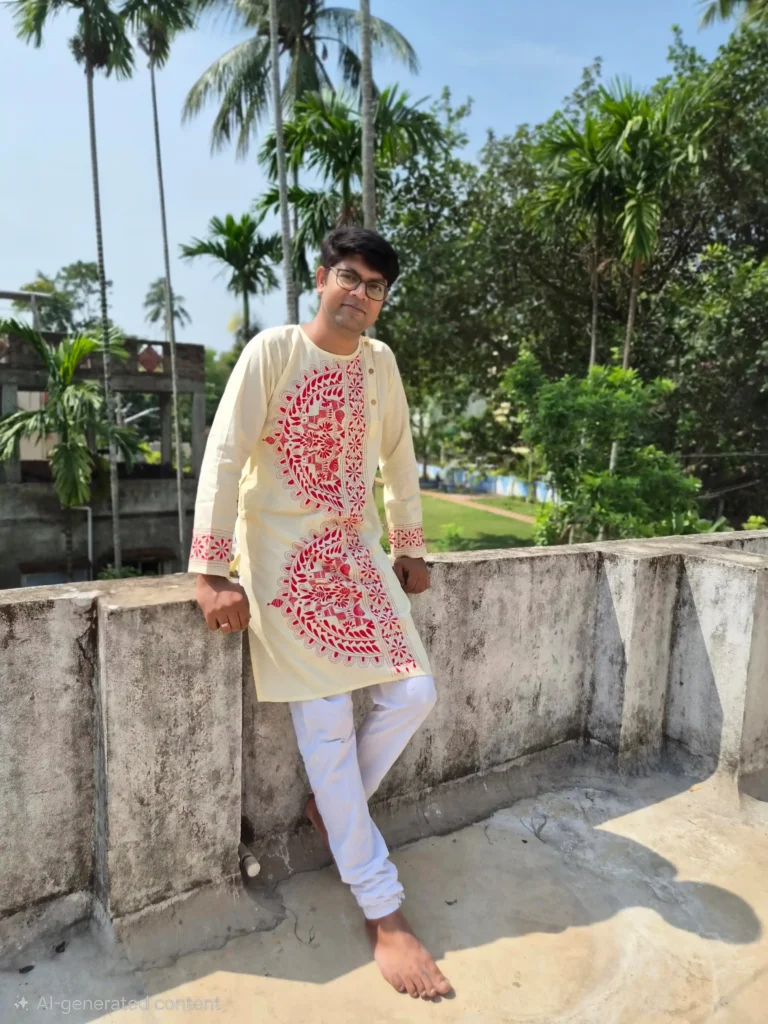 hand stitched bengali cotton punjabi | traditional kantha work kurta | ahiree