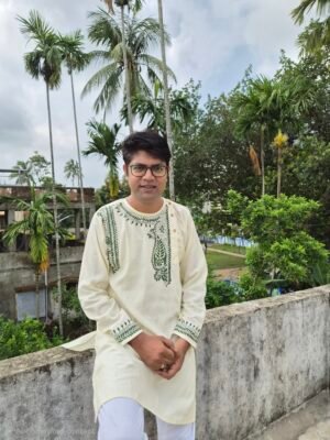 Off-White Kantha Stitch Men's Cotton Kurta Punjabi