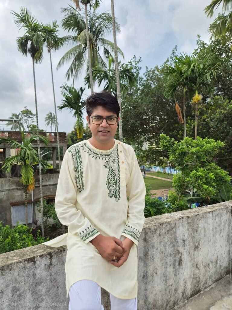 Off-White Kantha Stitch Men's Cotton Kurta Punjabi